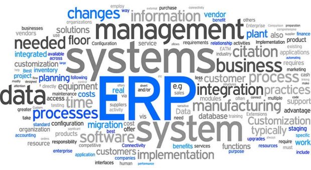 Nuvem de palavras relacionadas ao termo ERP