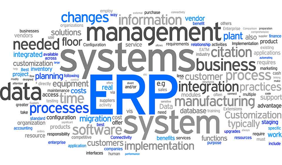 Nuvem de palavras relacionadas ao termo ERP